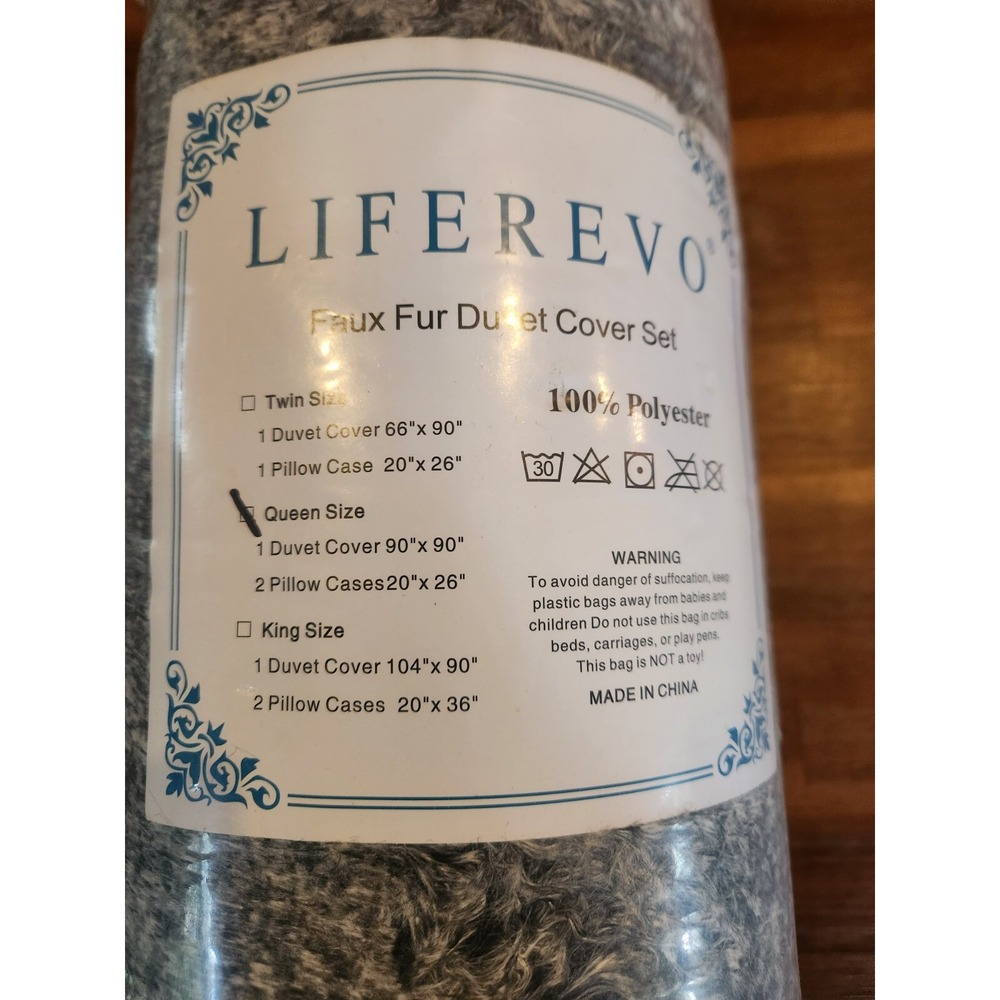 Liferevo Gray Faux Fur Luxury Plush Shaggy Duvet Cover Set Size Queen B2 - Picture 2 of 4
